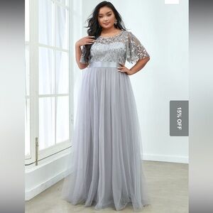 Women's A-Line Sequin Leaf Maxi Evening Dress with Sleeves